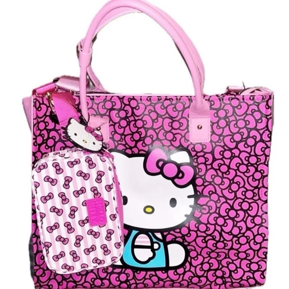 Hello Kitty Sanrio Travel Tote Crossbody Bag Luggage Tag 3 Piece Set NWT - Picture 3 of 10